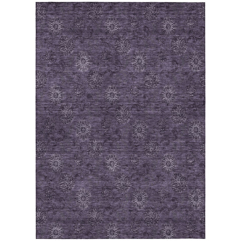5' X 8' Eggplant And Purple Floral Washable Indoor Outdoor Area Rug