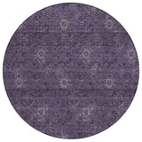 8' Eggplant And Purple Round Floral Washable Indoor Outdoor Area Rug