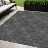 5' X 8' Gray And Charcoal Floral Washable Indoor Outdoor Area Rug