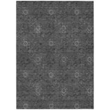 5' X 8' Gray And Charcoal Floral Washable Indoor Outdoor Area Rug