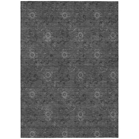 5' X 8' Gray And Charcoal Floral Washable Indoor Outdoor Area Rug