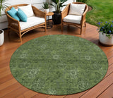 8' Olive Green And Green Round Floral Washable Indoor Outdoor Area Rug