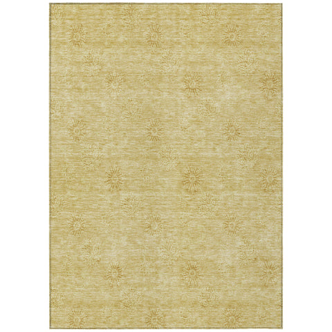 5' X 8' Gold And Ivory Floral Washable Indoor Outdoor Area Rug