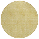 8' Gold And Ivory Round Floral Washable Indoor Outdoor Area Rug