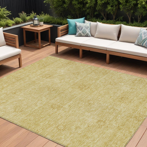 8' X 10' Gold And Ivory Floral Washable Indoor Outdoor Area Rug