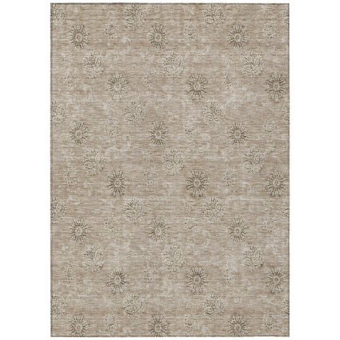 3' X 5' Khaki Beige And Tan Floral Washable Indoor Outdoor Area Rug