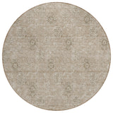 8' Khaki Beige And Tan Round Floral Washable Indoor Outdoor Area Rug