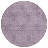 8' Plum And Purple Round Floral Washable Indoor Outdoor Area Rug