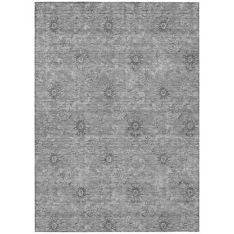 3' X 5' Pewter And Gray Floral Washable Indoor Outdoor Area Rug