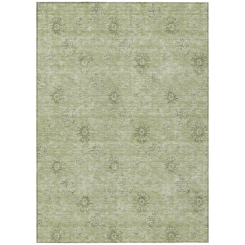 3' X 5' Sage And Artichoke Green Floral Washable Indoor Outdoor Area Rug