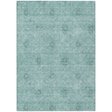 5' X 8' Teal Blue And Ivory Floral Washable Indoor Outdoor Area Rug
