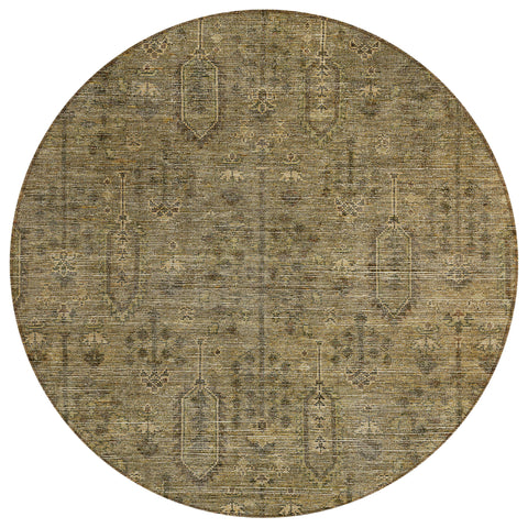 8' Brown And Beige Round Southwestern Washable Indoor Outdoor Area Rug