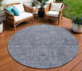 8' Navy Blue And Gray Round Southwestern Washable Indoor Outdoor Area Rug