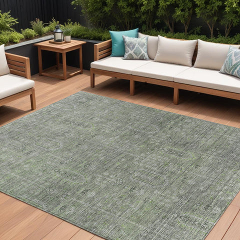 8' X 10' Fern Green And Gray Southwestern Washable Indoor Outdoor Area Rug