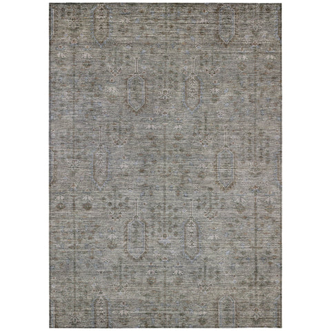 5' X 8' Gray And Silver Southwestern Washable Indoor Outdoor Area Rug