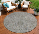 8' Gray And Silver Round Southwestern Washable Indoor Outdoor Area Rug
