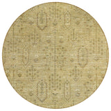 8' Gold And Taupe Round Southwestern Washable Indoor Outdoor Area Rug