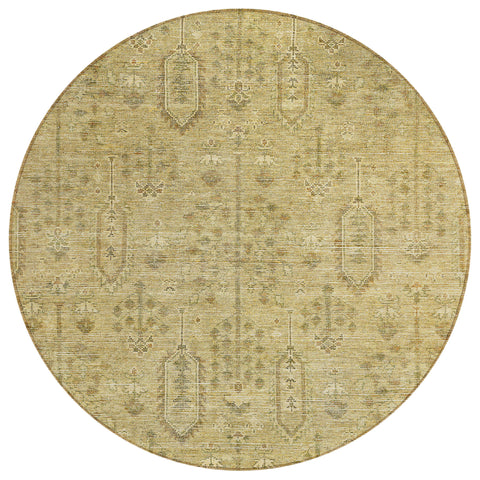 8' Gold And Taupe Round Southwestern Washable Indoor Outdoor Area Rug