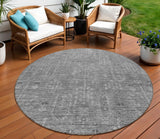 8' Gray And Charcoal Round Southwestern Washable Indoor Outdoor Area Rug