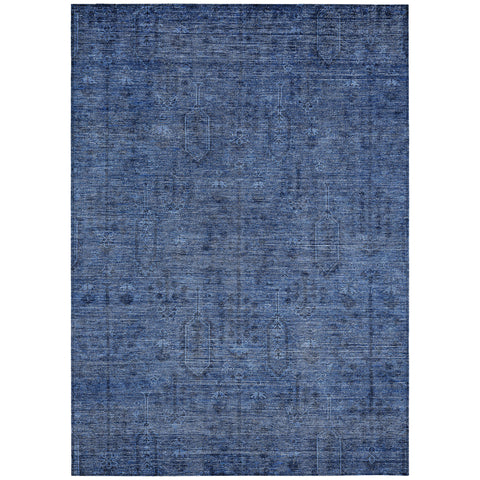 5' X 8' Navy Blue And Blue Southwestern Washable Indoor Outdoor Area Rug