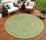 8' Sage And Artichoke Green Round Southwestern Washable Indoor Outdoor Area Rug