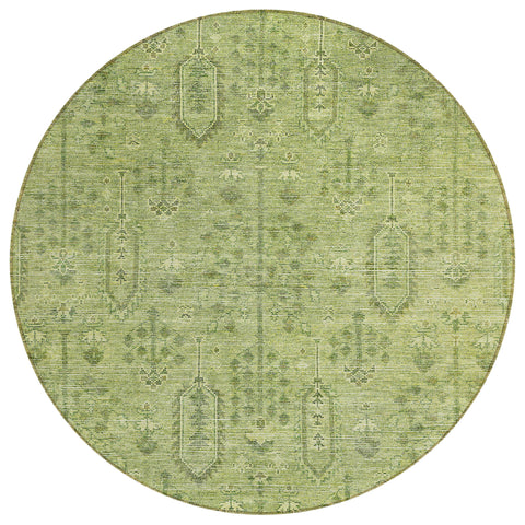 8' Sage And Artichoke Green Round Southwestern Washable Indoor Outdoor Area Rug
