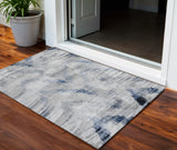 3' X 5' Gray Silver And Blue Abstract Washable Indoor Outdoor Area Rug
