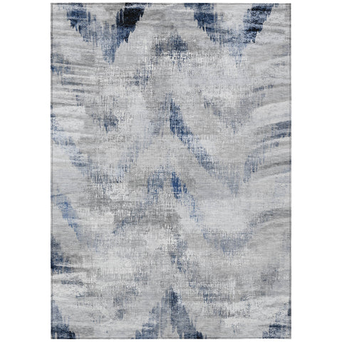 5' X 8' Gray Silver And Blue Abstract Washable Indoor Outdoor Area Rug