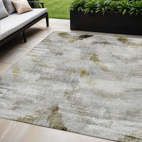 5' X 8' Taupe Gray And Brown Abstract Washable Indoor Outdoor Area Rug