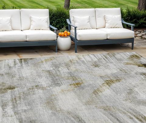 8' X 10' Taupe Gray And Brown Abstract Washable Indoor Outdoor Area Rug