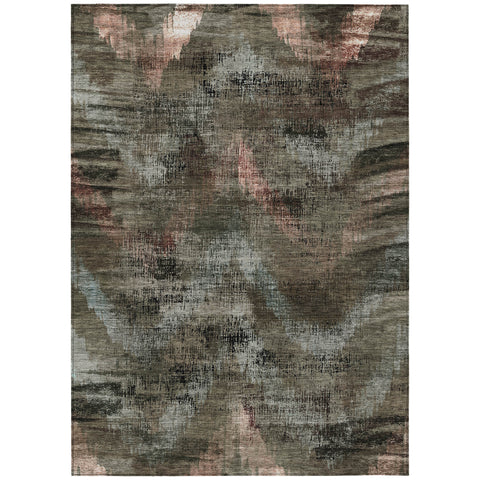 5' X 8' Brown Taupe And Salmon Abstract Washable Indoor Outdoor Area Rug