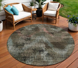 8' Brown Taupe And Salmon Round Abstract Washable Indoor Outdoor Area Rug