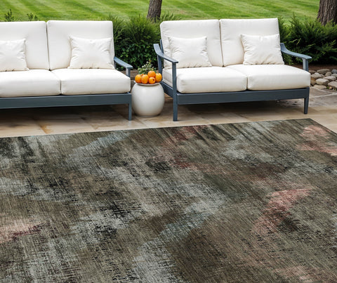 8' X 10' Brown Taupe And Salmon Abstract Washable Indoor Outdoor Area Rug