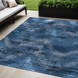 5' X 8' Navy Blue And Sky Blue Abstract Washable Indoor Outdoor Area Rug