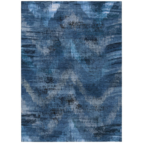 5' X 8' Navy Blue And Sky Blue Abstract Washable Indoor Outdoor Area Rug