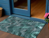3' X 5' Fern Green And Emerald Abstract Washable Indoor Outdoor Area Rug