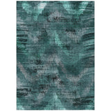 3' X 5' Fern Green And Emerald Abstract Washable Indoor Outdoor Area Rug