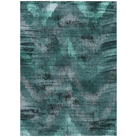 5' X 8' Fern Green And Emerald Abstract Washable Indoor Outdoor Area Rug