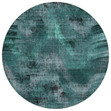 8' Fern Green And Emerald Round Abstract Washable Indoor Outdoor Area Rug