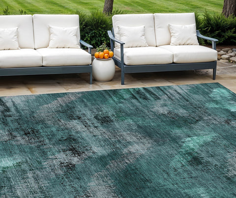 8' X 10' Fern Green And Emerald Abstract Washable Indoor Outdoor Area Rug