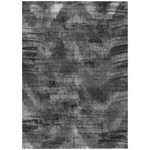 5' X 8' Gray Charcoal And Silver Abstract Washable Indoor Outdoor Area Rug