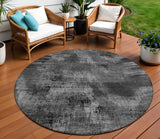 8' Gray Charcoal And Silver Round Abstract Washable Indoor Outdoor Area Rug
