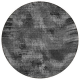 8' Gray Charcoal And Silver Round Abstract Washable Indoor Outdoor Area Rug