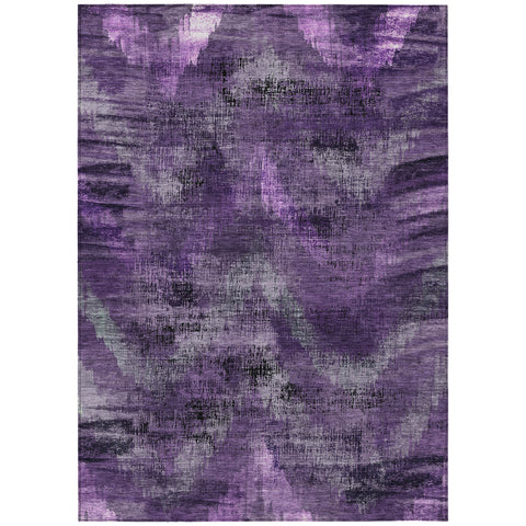 5' X 8' Purple Lavender And Gray Abstract Washable Indoor Outdoor Area Rug