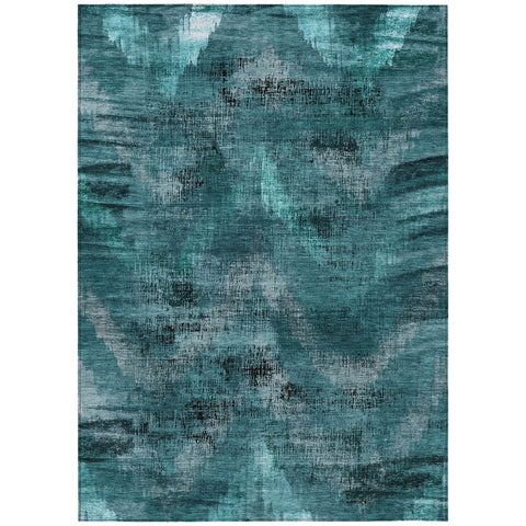 3' X 5' Teal Blue Aqua And Gray Abstract Washable Indoor Outdoor Area Rug