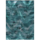 5' X 8' Teal Blue Aqua And Gray Abstract Washable Indoor Outdoor Area Rug