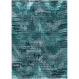 8' X 10' Teal Blue Aqua And Gray Abstract Washable Indoor Outdoor Area Rug