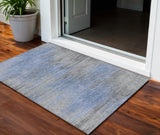 3' X 5' Denim Blue And Sky Blue Abstract Washable Indoor Outdoor Area Rug
