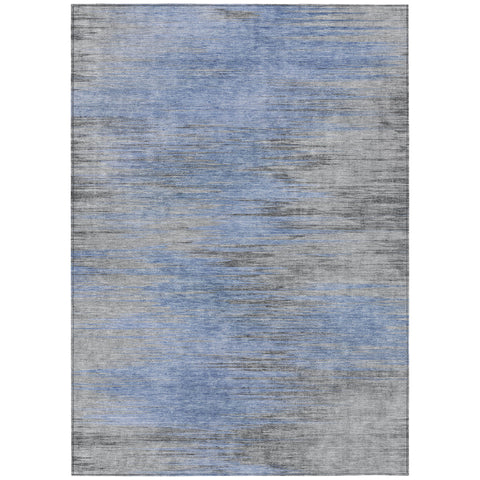 5' X 8' Denim Blue And Sky Blue Abstract Washable Indoor Outdoor Area Rug