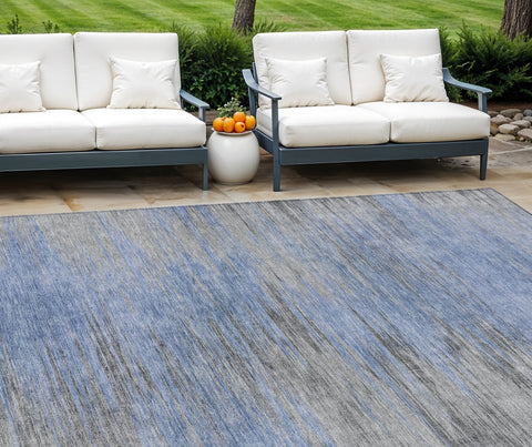 8' X 10' Denim Blue And Sky Blue Abstract Washable Indoor Outdoor Area Rug